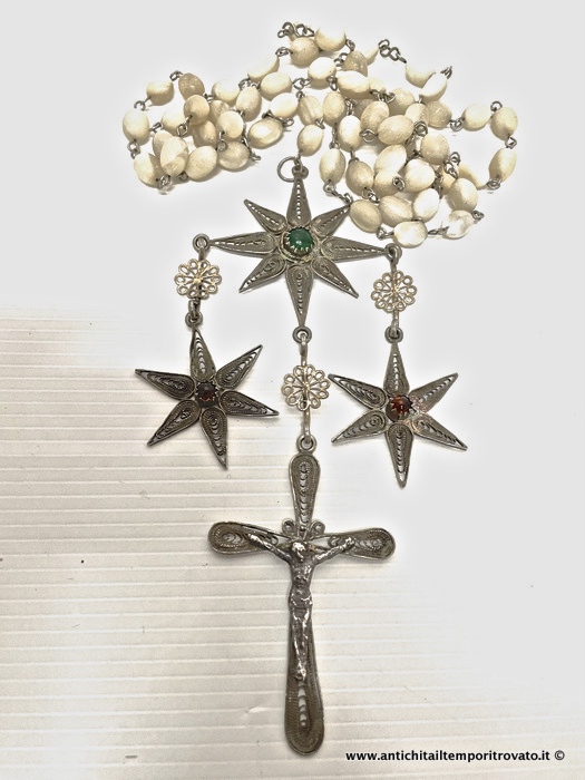 Antichita' il tempo ritrovato - Antico rosario sardo argento e madreperla