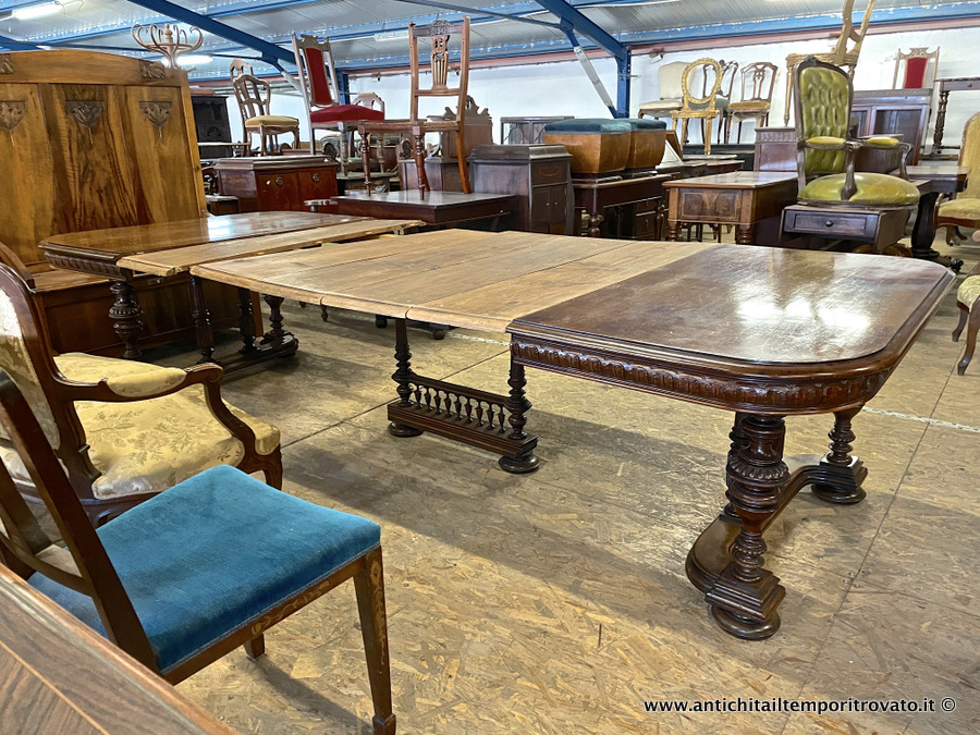 Mobili antichi - Tavoli allungabili - Grande tavolo in massello di noce allungabile sino a m.3,80 Antico  tavolo francese con gambe tornite, estensibile sino a m.3,80 - Immagine n°3  