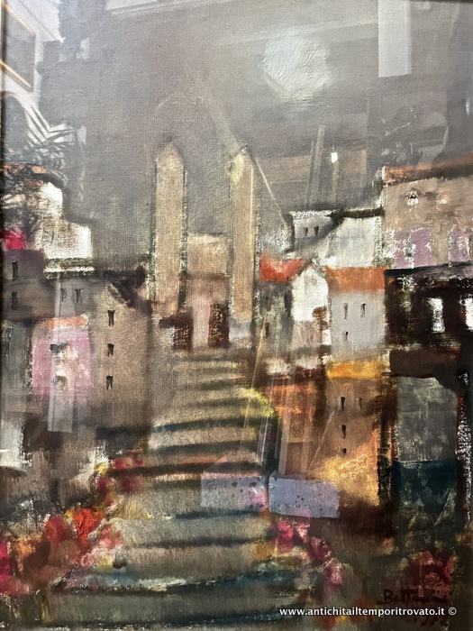 Dipinto ad olio di Lido Bettarini - Scorcio di città dipinto ad olio da Lido Bettarini