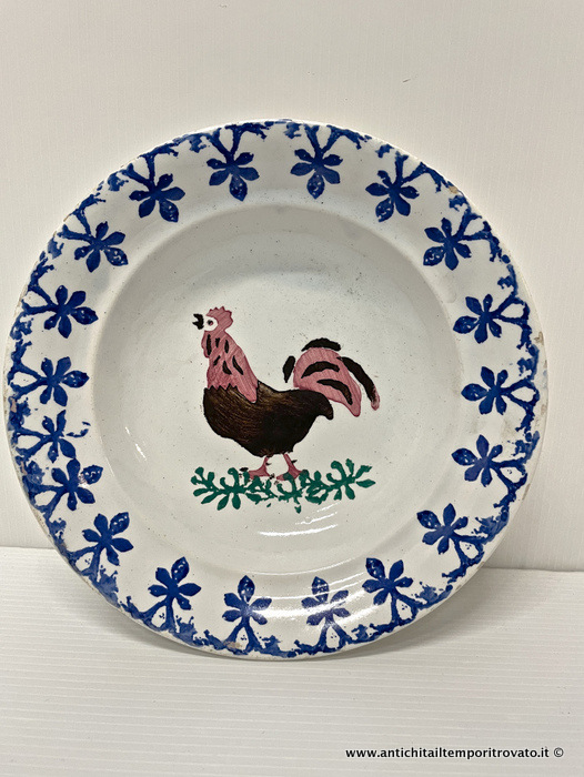 Antico piatto con gallo manifattura Benedetto Musso Mondovì - Antico piatto ceramica Mondovì Musso