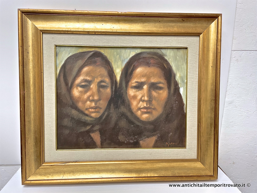 Dipinto ad olio di Gabriella Fabbri: due visi di donne sarde - Donne sarde dipinte ad olio da Gabriella Fabbri