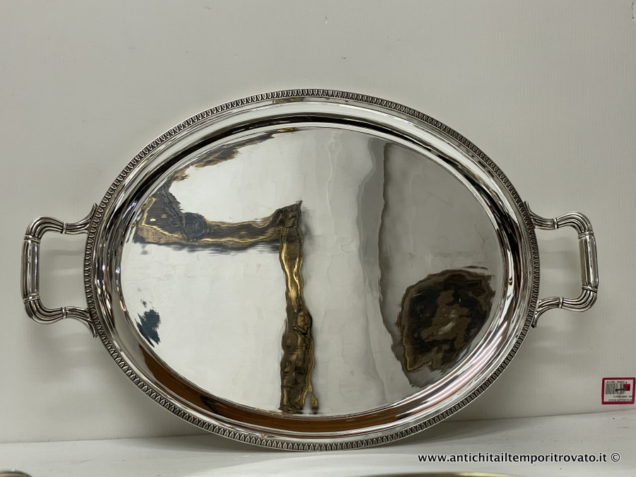 Vassoio in argento italiano stile Impero - Vassoio ovale con manici e bordatura Impero