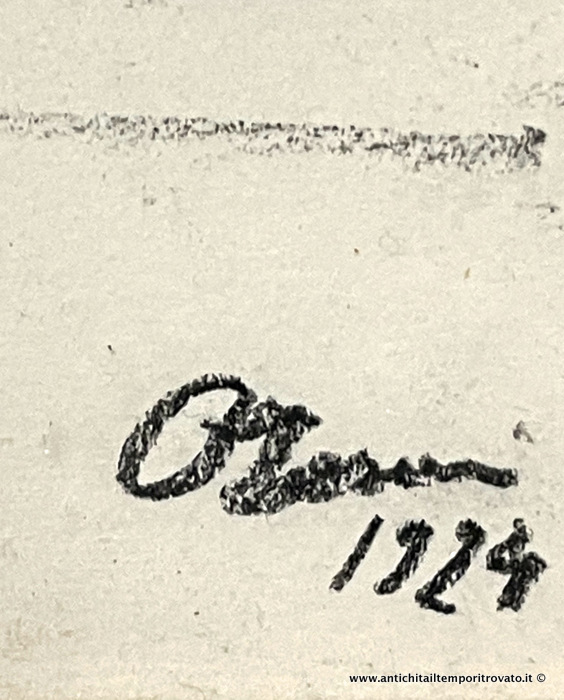 Oggettistica d`epoca - Stampe e dipinti - Antico carboncino su carta di Ottone Rosai Ottone Rosai: personaggi con cappello 1924 - Immagine n°7  
