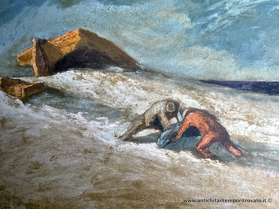 Dipinto ad olio su cartoncino di Ausonio Tanda: rappresenta due pescatorei - Ausonio Tanda: dipinto ad olio su cartone del 1970