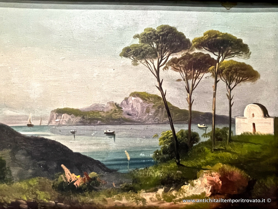 Oggettistica d`epoca - Stampe e dipinti - Antico panorama napoletano dipinto ad olio su tela - Immagine n°2  