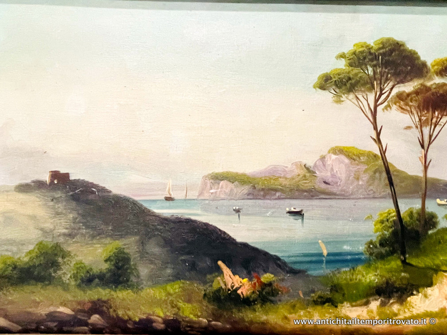 Oggettistica d`epoca - Stampe e dipinti - Antico panorama napoletano dipinto ad olio su tela - Immagine n°3  