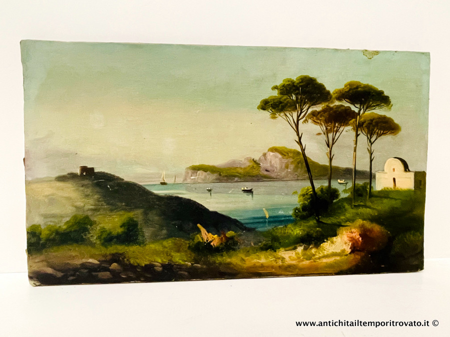 Oggettistica d`epoca - Stampe e dipinti - Antico panorama napoletano dipinto ad olio su tela - Immagine n°5  
