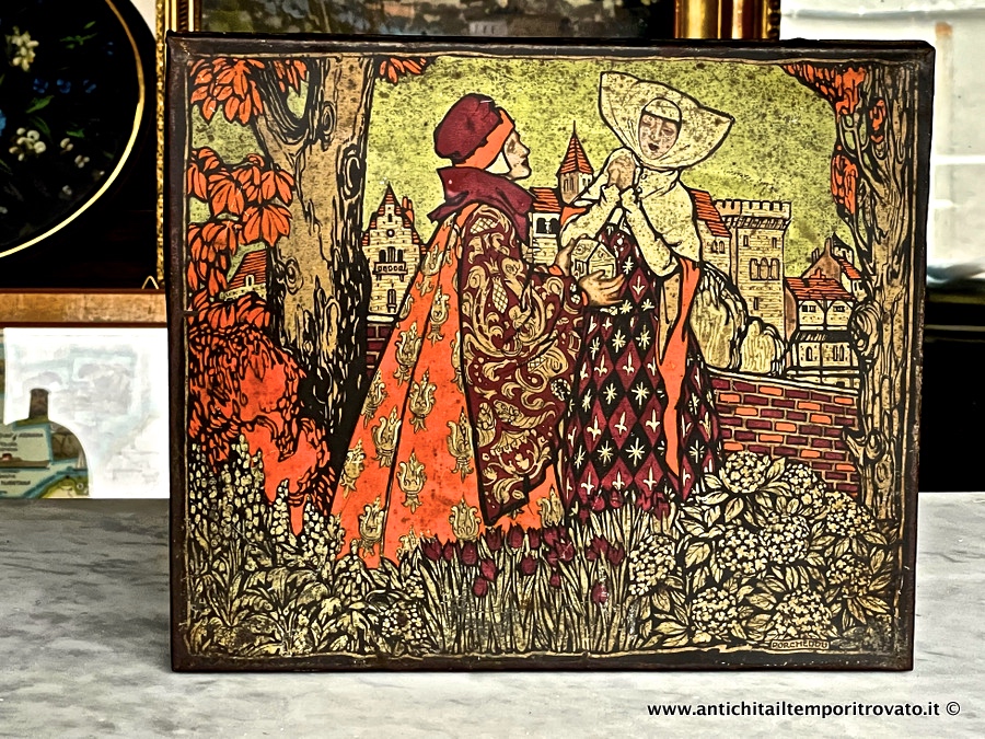 Scatole in latta d'epoca → Italiane ed estere → Antica scatola Talmone con decoro mediovale di Beppe Porcheddu

Interessante scatola italiana in latta litografata a colori della Talmone Unica Italia, realizzata nel 1930 da Metalgraf Milano su disegno di Beppe Porcheddu (Torino 1898/1947), illustratore, …

... continua ...

