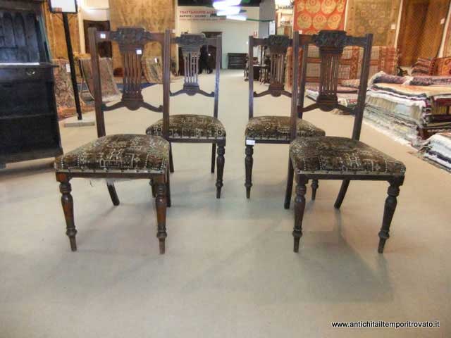 Mobili antichi - Sedie - Quattro sedie inglesi d'epoca intagliate Lotto sedie antiche inglesi - Immagine n°2  