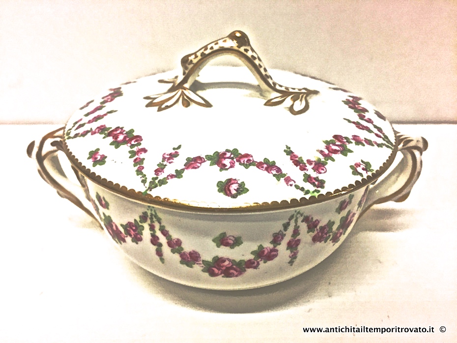 Zuppierina con ghirlande e rose - Antica zuppiera decorata con rose