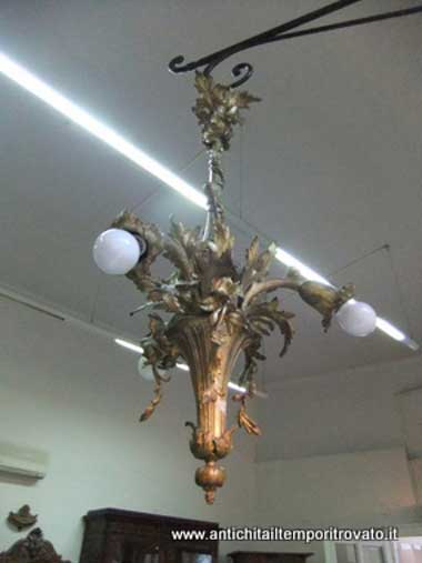 Antico lampadario in bronzo - Antico lampadario Art Nouveau in bronzo