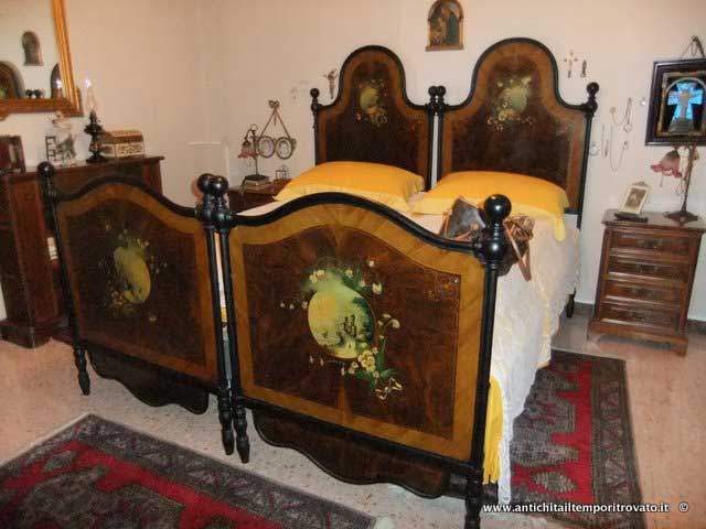Antico letto matrimoniale in ferro - Antico letto matrimoniale dipinto