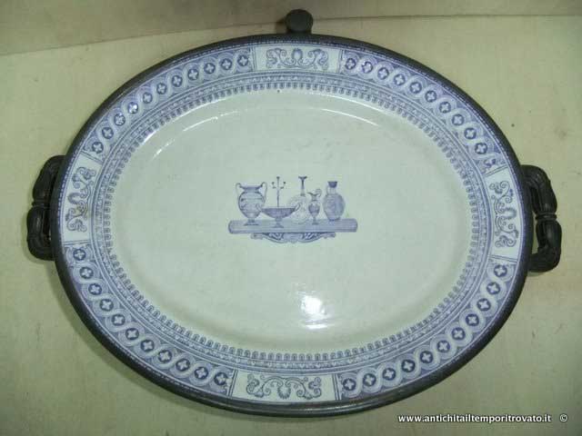 Antico scaldavivande - Antico scaldavivande con piatto in transferware