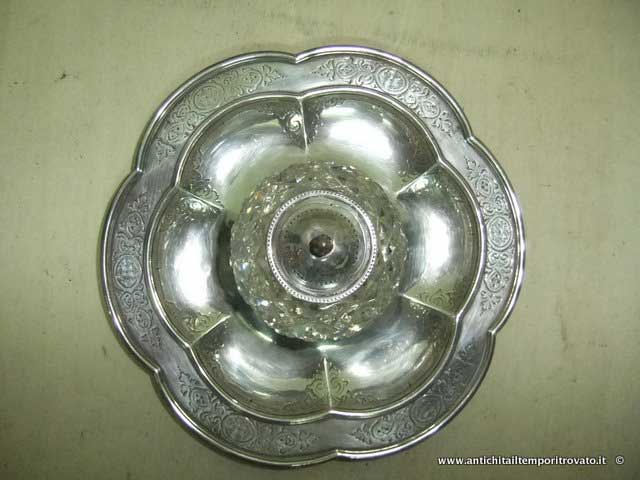 Oggettistica d`epoca - Calamai - Calamaio tondo cesellato Antico calamaio argento e cristallo - Immagine n°4  