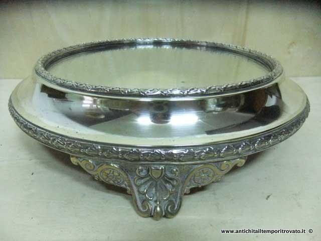Antico vassoio fondo specchiato -  Antico vassoio rotondo silverplated