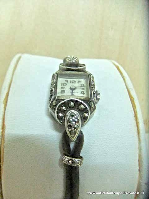 Antico orologio in argento e marcassite - Orologio da donna in argento inglese
