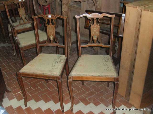 Antica coppia di sedie Vittoriane intarsiate - Antiche sedie intarsiate