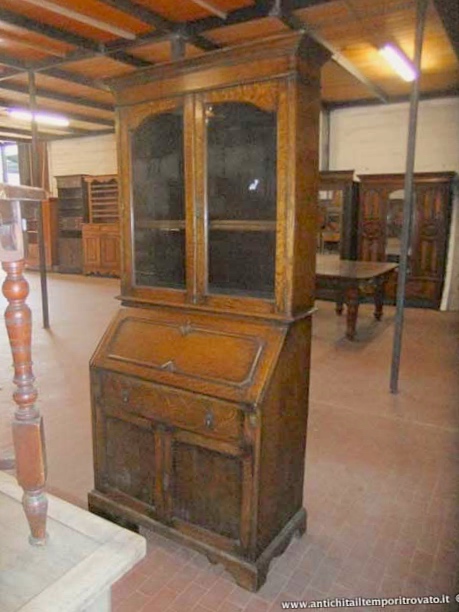 Trumeau inglese in massello di rovere - Antico mobile a ribalta