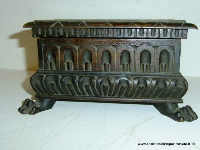 Antico cofanetto portasigarette - Antica scatola in legno portasigarette