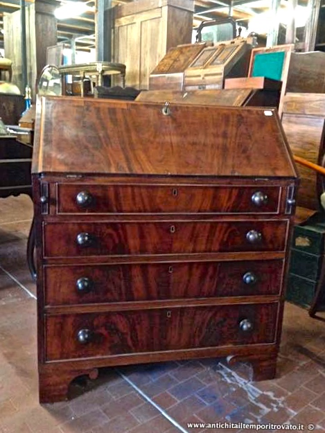Antico bureau inglese in piuma di mogano - Antico bureau Vittoriano fine 800