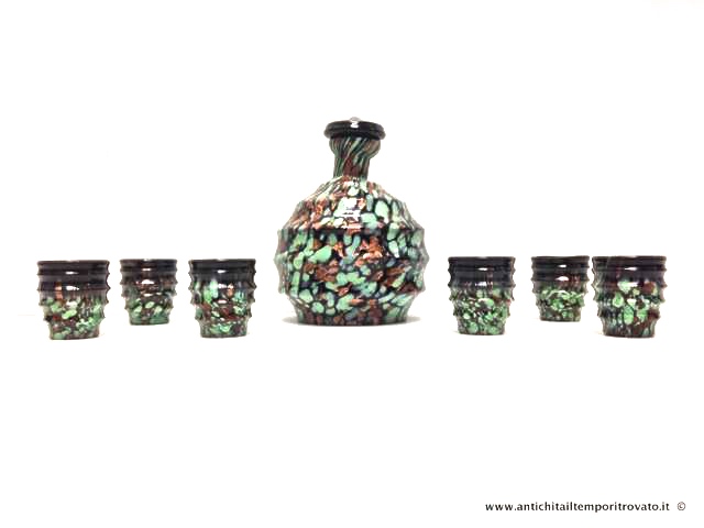 Bottiglia da rosolio d`epoca con avventurina - Antica bottiglia in pasta vitrea e avventurina
