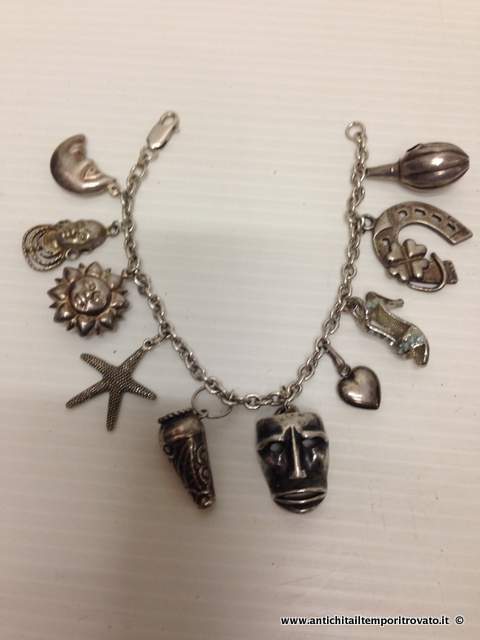 Bracciale charms in argento - Bracciale vintage in argento con charms