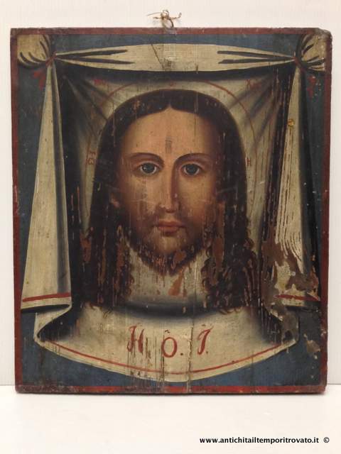 Antica icona del 900 - Antica icona dipinta a tempera su legno rappresentante Gesù