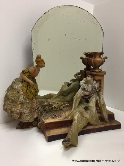 Antico specchio con Pierrot - Specchio da tavolo con Pierrot