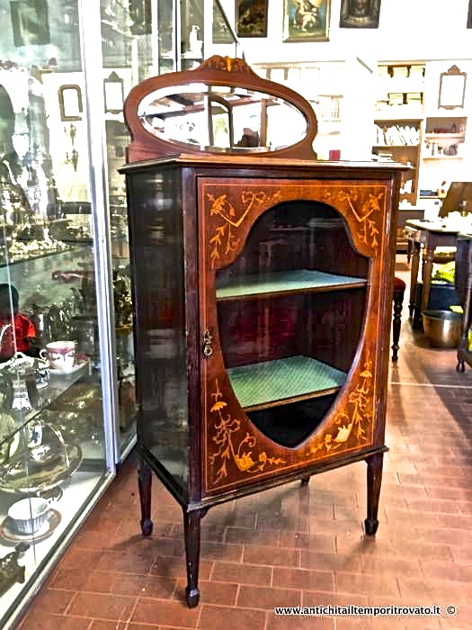 Antica vetrina intarsiata - Antico cabinet con specchio