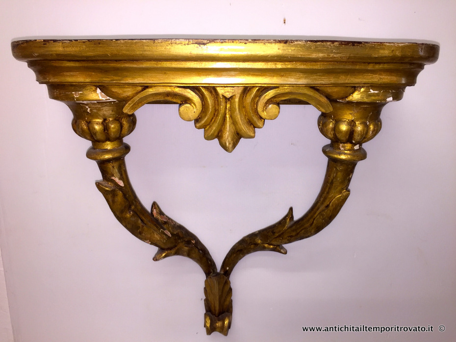 Antica consolle da parete in legno dorato - Piccola consolle italiana da appendere