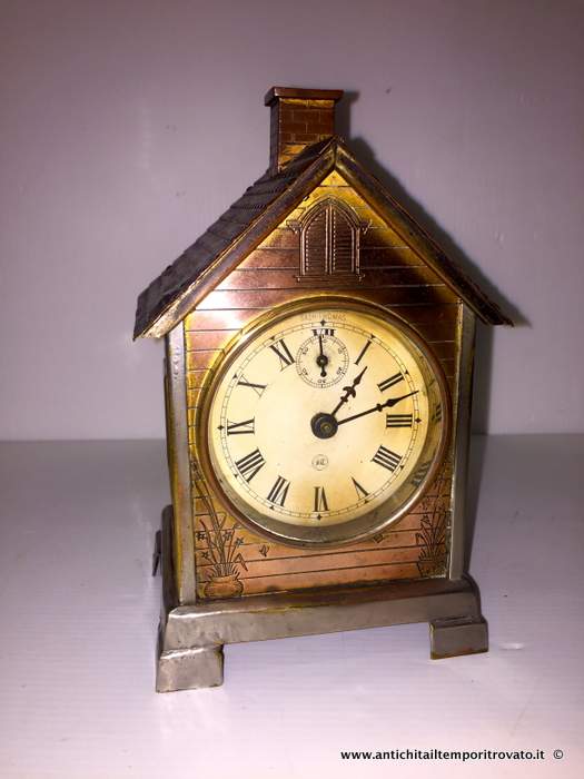 Antico orologio in rame a forma di casetta - Raro orologio da collezione Thomas Seth
