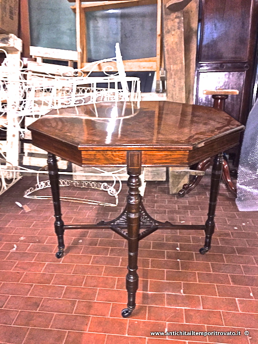 Tavolino in palissandro intarsiato - Antico tavolino inglese da salotto