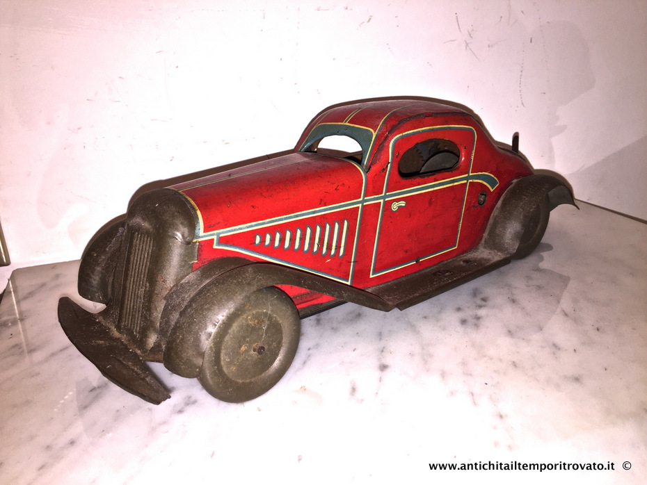 Antica macchina inglese in latta  litografata - Antica automobile rossa in latta
