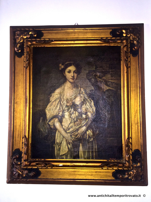 Antico dipinto ad olio rappresentante una giovane donna - Antico dipinto di una fanciulla firmato Bertoli