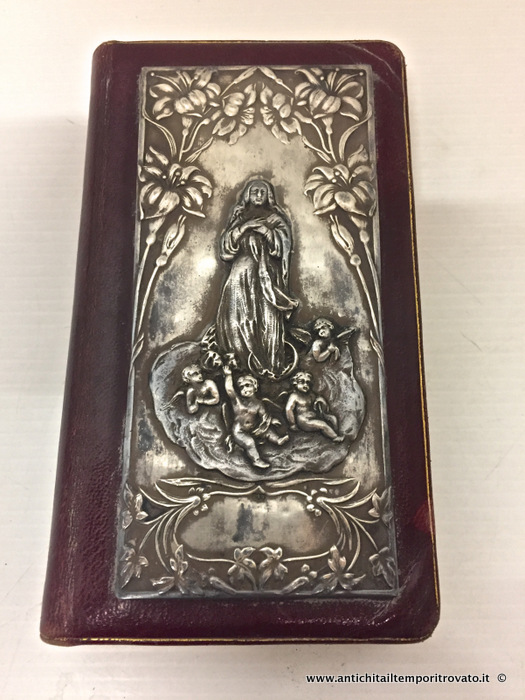 Antico libretto di preghiere in pelle e argento Sorrisi e pace - Libretto di preghiere con interno cromolitografato a colori