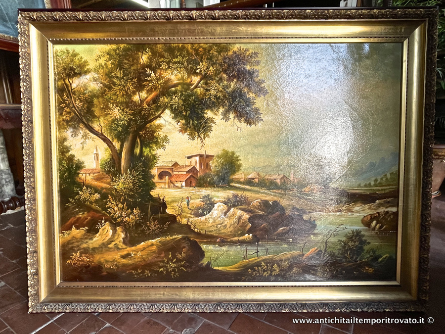 Antico e grande dipinto olandese - Antico dipinto ad olio su tela