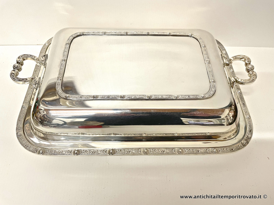 Antica legumiera australiana rettangolare con manici - Antica legumiera Australiana in silver plate