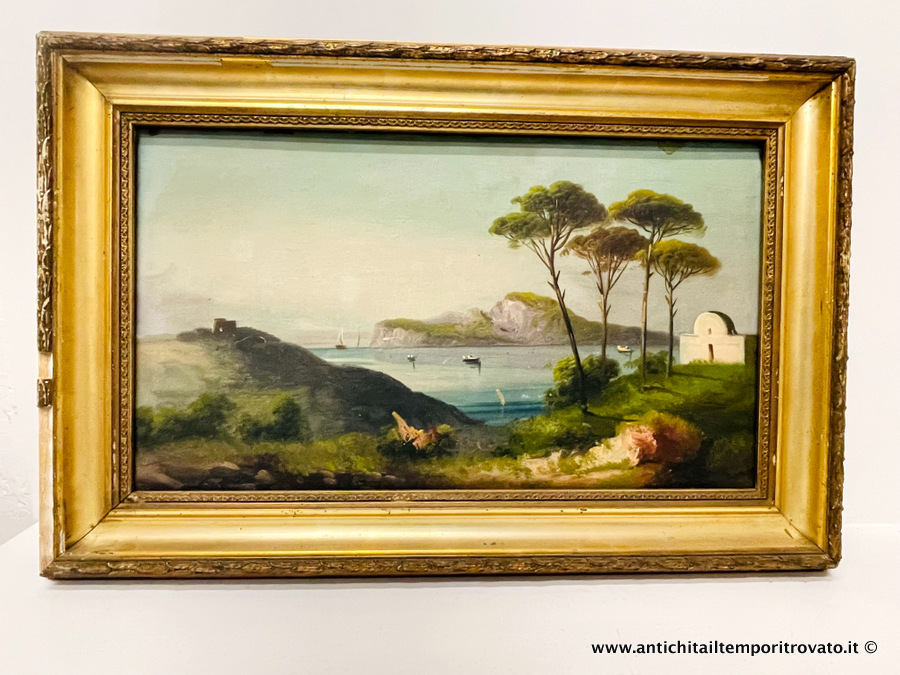 Antico panorama napoletano dipinto ad olio su tela - Pittura napoletana dell'800