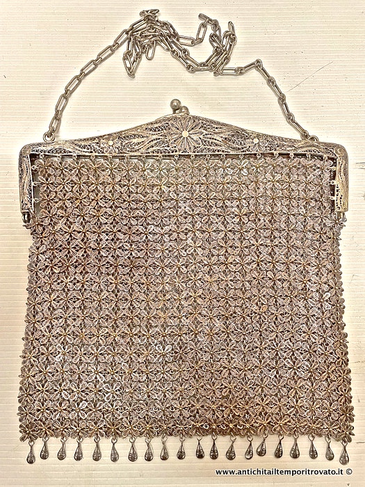 Antica borsetta primi 900 in filigrana genovese - Antica borsetta in filigrana genovese d'argento