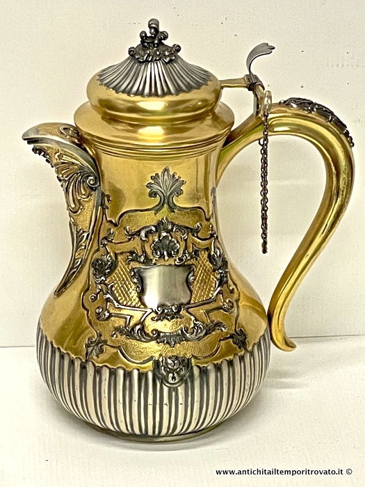 Elegante caffettiera Silvart in argento dorato e argentato - Caffettiera Silvart in argento massiccio dorato