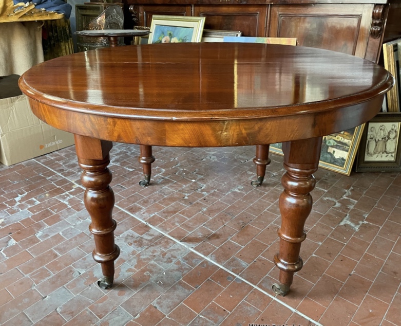 Antico tavolo Vittoriano allungabile in mogano - Antico tavolo inglese rotondo allungabile 2 metri