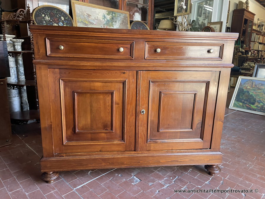 Antica credenza italiana fine 800 in pino - Antica credenza ad un corpo in pino con piedi torniti