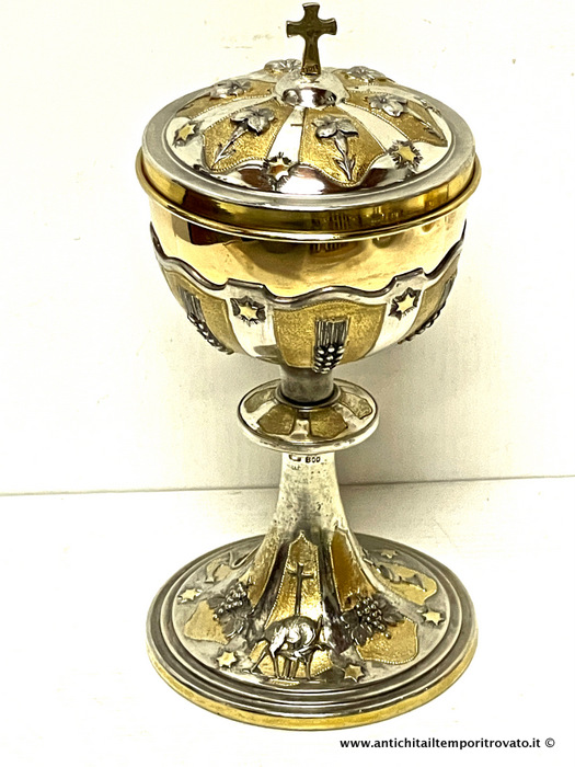 Antica pisside italiana in argento massiccio dorato vermeil - Pisside, contenitore sacro  in argento massiccio per ostie consacrate